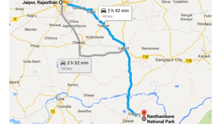 Jaipur to ranthmbhore route